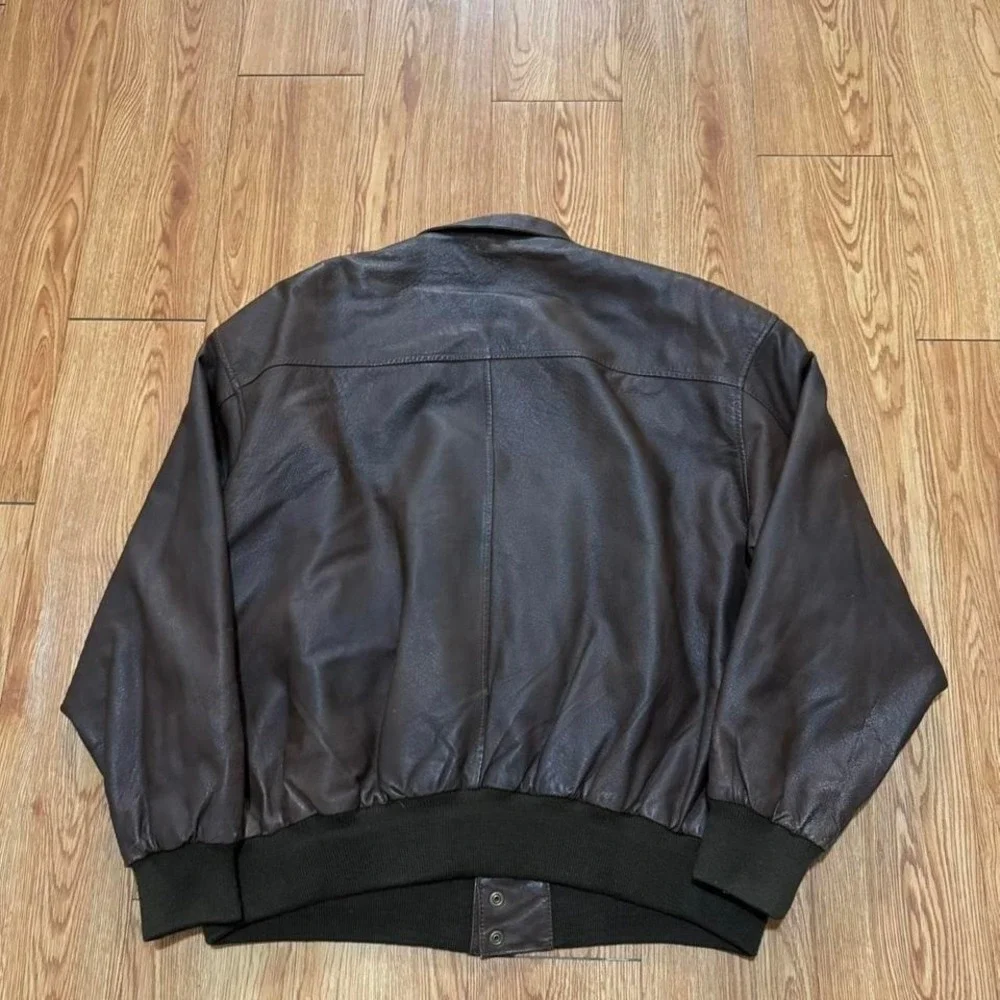 Preston & York Men's Jacket Pig Skin Leather‎ Flight Brown Full Zip Size XL